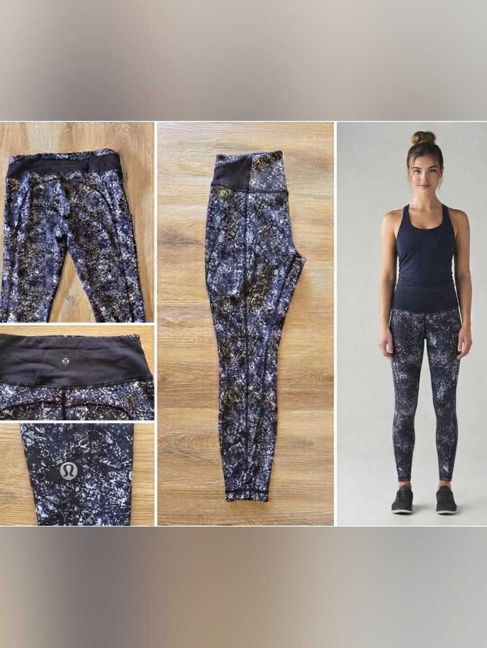 Lululemon Black & White Speckle Print High-Rise Leggings – Size 6